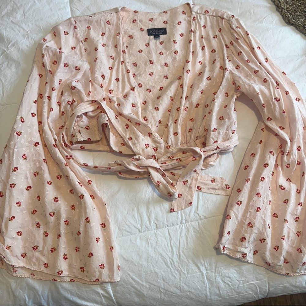 Top Shop Pink floral crop wrap top size 8